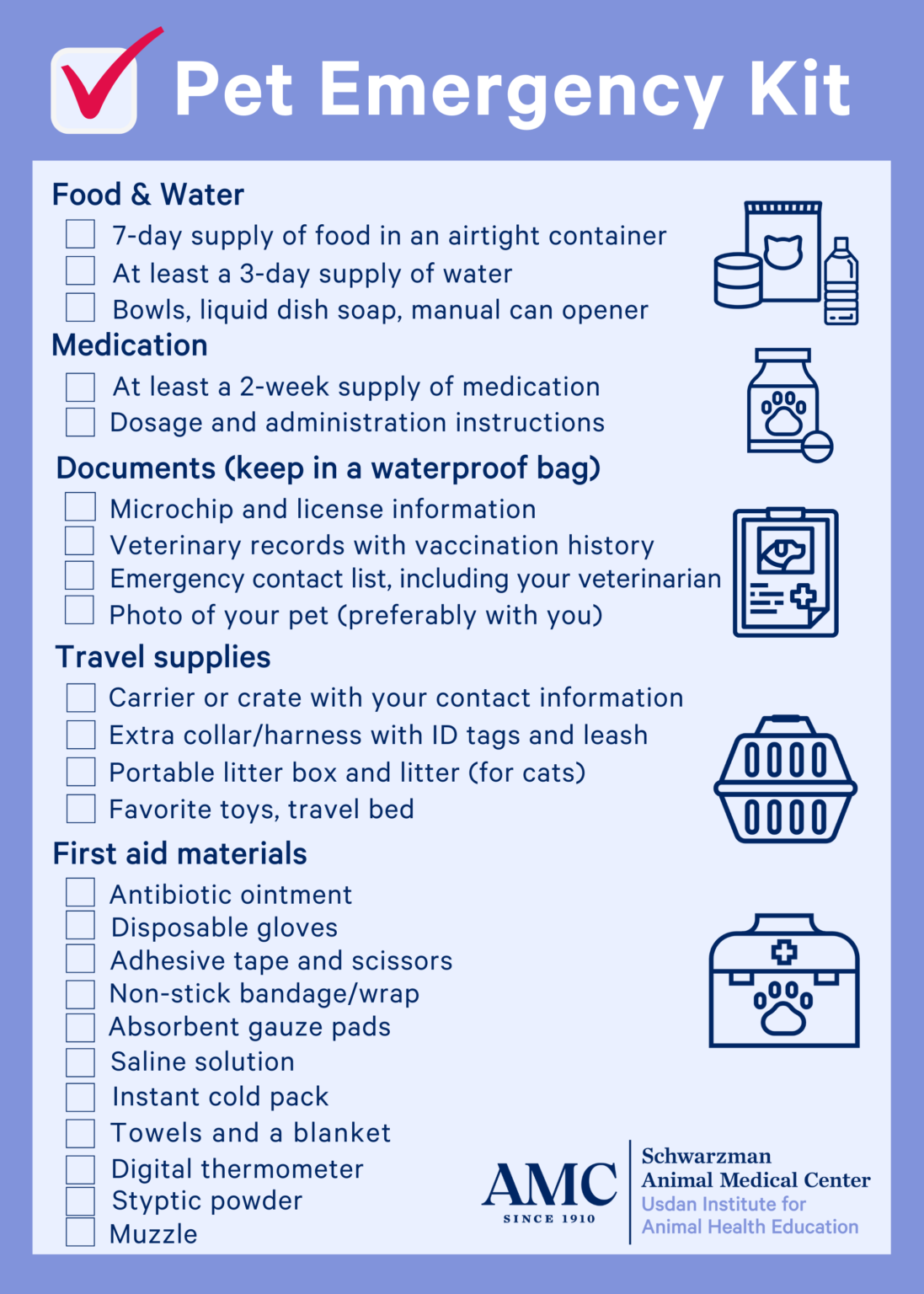 Emergency and First Aid Kit Checklist The Animal Medical Center